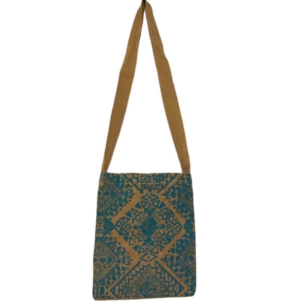 Boho style Teal Jute Crossbody Purse Messenger Bag